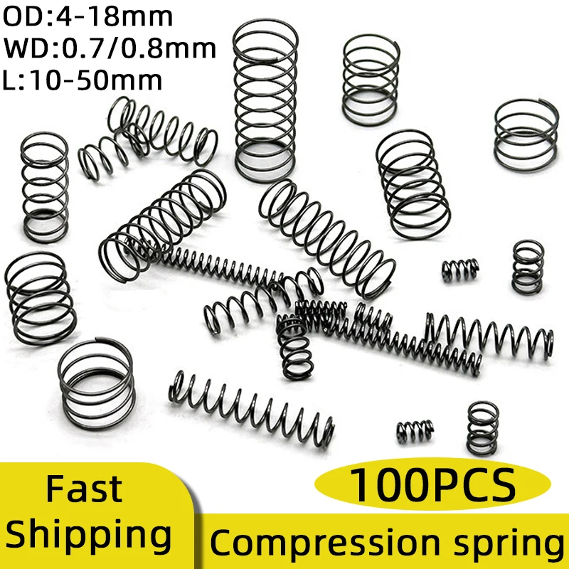 100PCS Wire diameter 0.7/0.8mm Cylindrical Helical Compression Spring High Elasticity for Industrial Automation Equipment