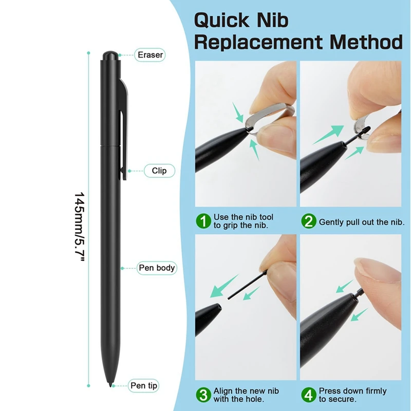 EMR Digital Stylus Pen With Eraser For Remarkable 2,4096 Pressure Levels,Palm Rejection,For Remarkable/Samsung/Wacom
