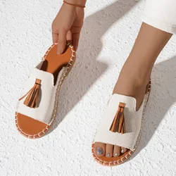 New Fringe Women's Slippers Fashion Outdoor Flat Slides Summer Ethnic Style Print Open Toe Sandals Casual Beach Holiday Slippers