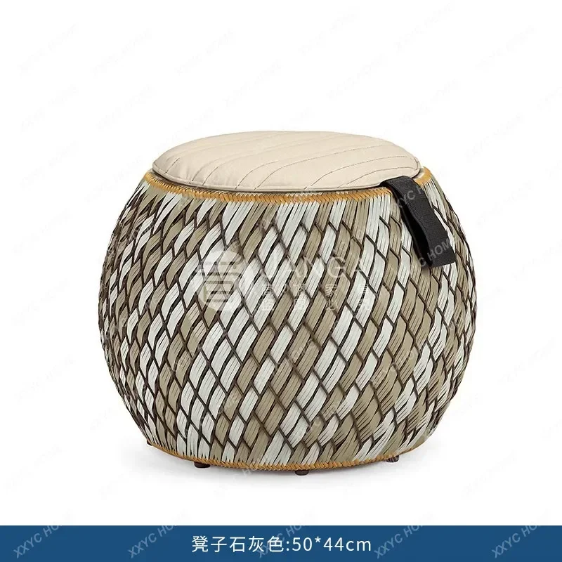 Outdoor Rattan Woven Sofa Courtyard Open-Air Leisure Rattan Chair Coffee Table Hotel Homestay Creative Round Recliner Lazy Sofa