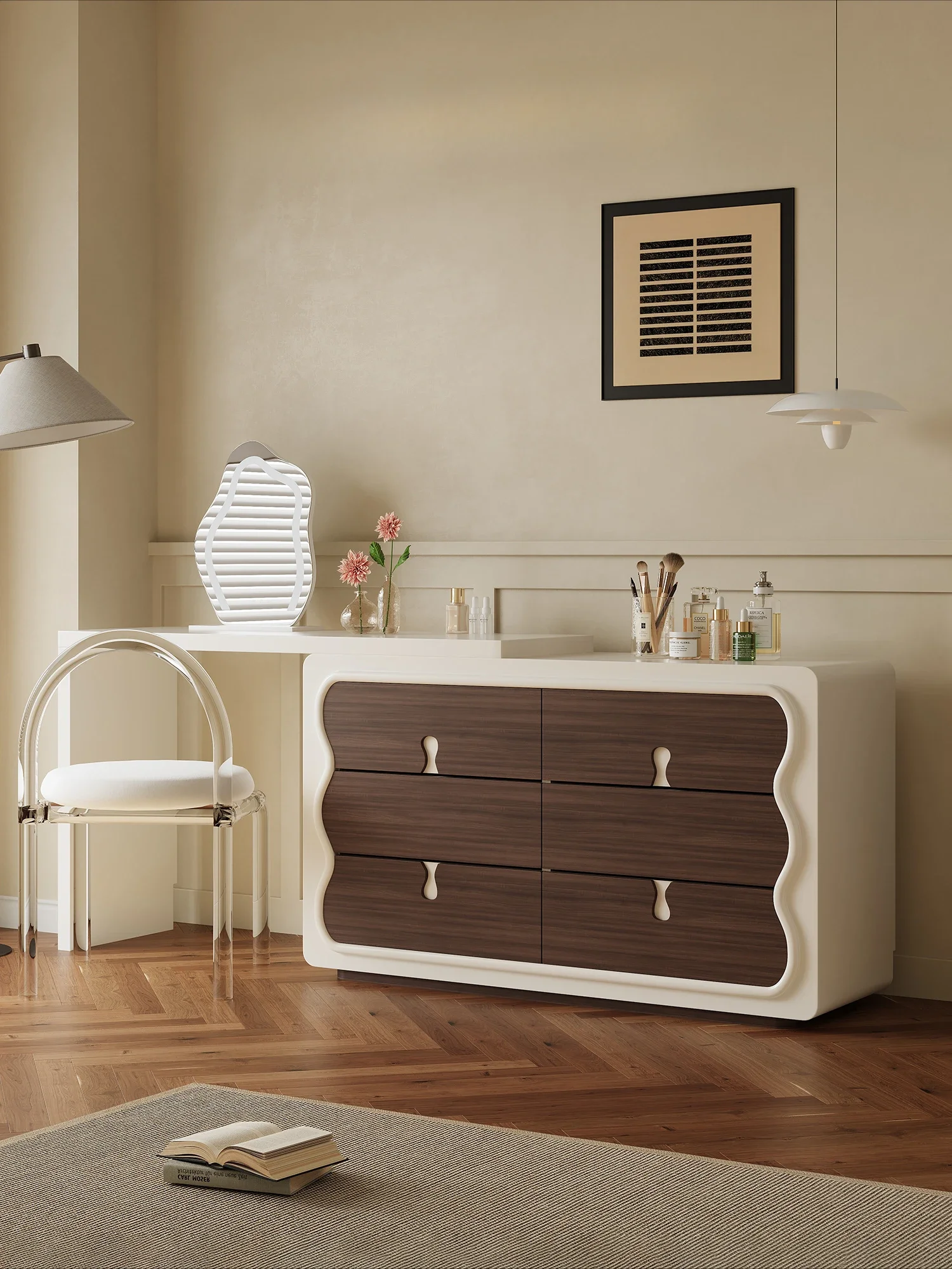 Simple High-end Minimalist Six-chest Cabinet Dresser Integrated Bedroom French Cream Style Makeup Table Simple And Modern