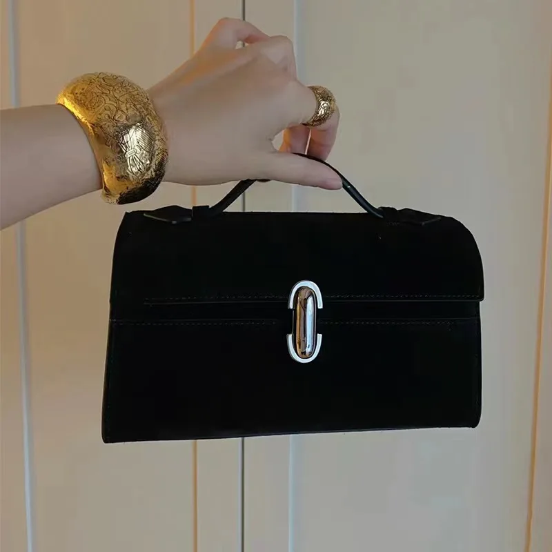 Bolso Retro para mujer, novedad de 2025, bolso de lujo ligero, bolso cuadrado pequeño con tapa esmerilada de gamuza para mujer, bolso de mano de cuero genuino