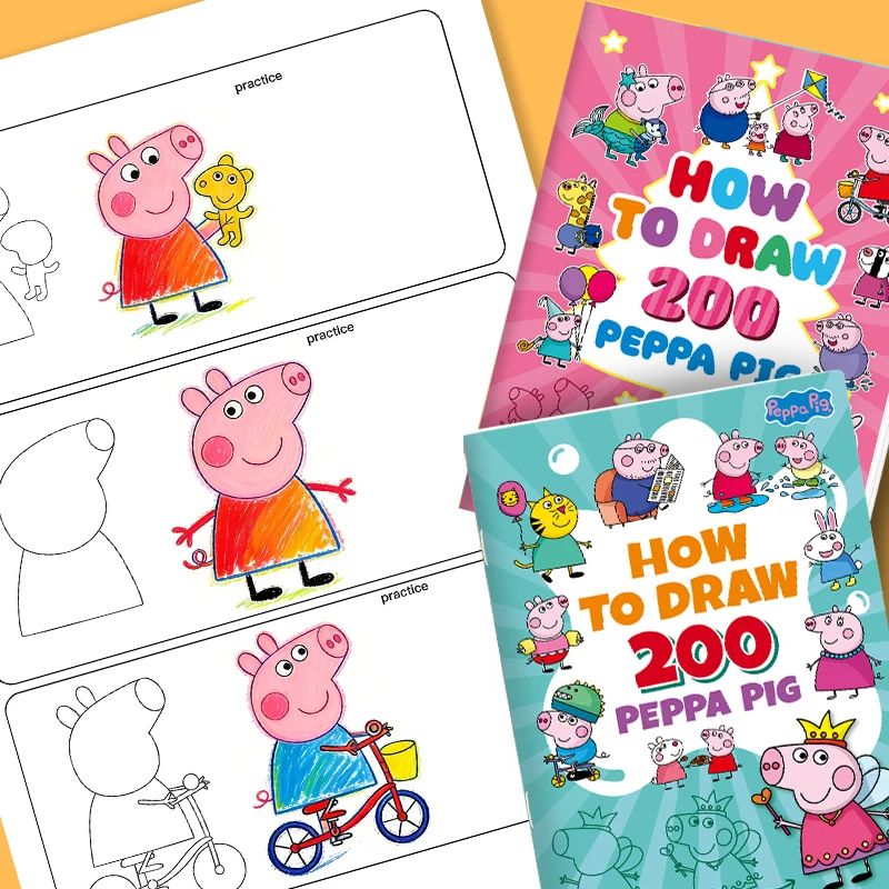 40-page Peppa Pig children's coloring book, with step-by-step instructions, color reference pictures, clear lines, handwriting e
