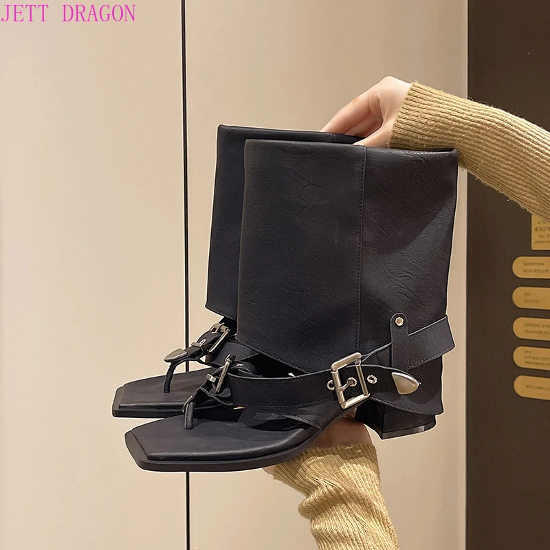 

Women Clip Toe Ankle Boots Summer Gladiator Rome Sandals Flat Heel Gothic Bootie High Top Shoes Black for Girl Lady