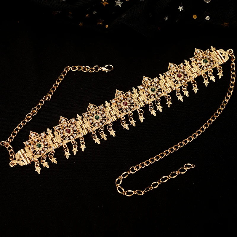 Moroccan Fringe Gold Color Hair Jewelry Algerian Bridal Head Chain Metal Party Favor White Red Crystal Free Shipping