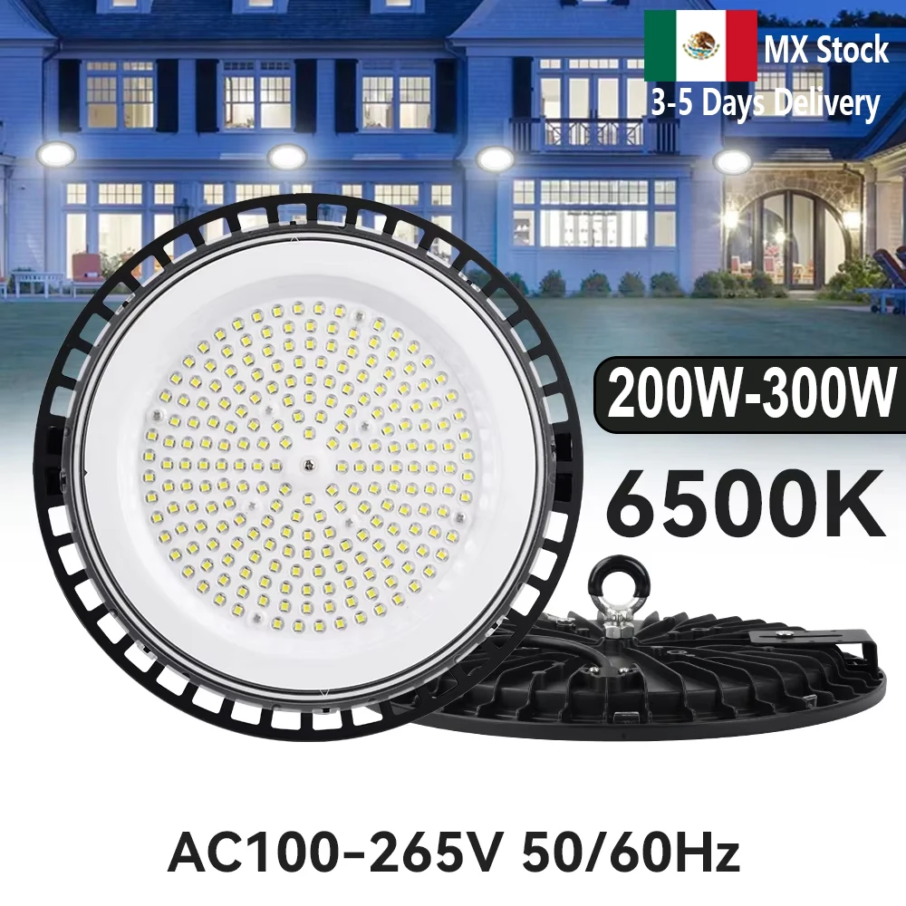 300W High Bay Light Illuminazione industriale a LED UFO 200W Magazzino Faretti rotondi Case di fabbrica Parcheggio Lampada per interni esterni