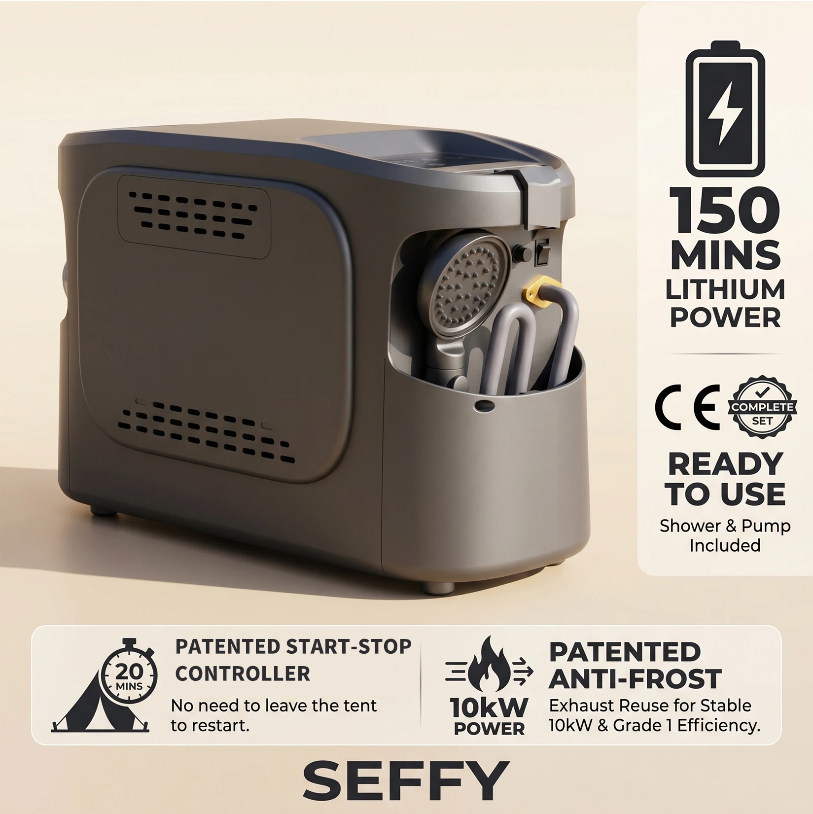 Portable 6L Thermostatic Water Heater Propane Copper Heat Exchanger Battery USB RV Camping Outdoor Household Tankless Storage