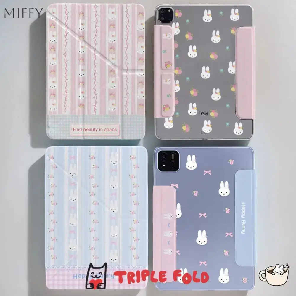 

Защитный чехол Miffy iPad, плоский, тройной, с подставкой, акриловый, с мультяшным кроликом, против царапин, с защитой от падения, легкий и каваи