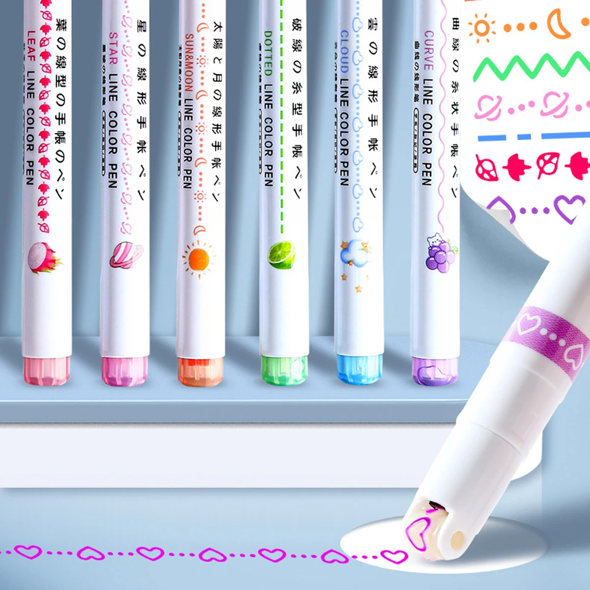 30pcs Roller Tip Curved Liner Marker for Writing Journaling Drawing Stationery Leaf Cloud