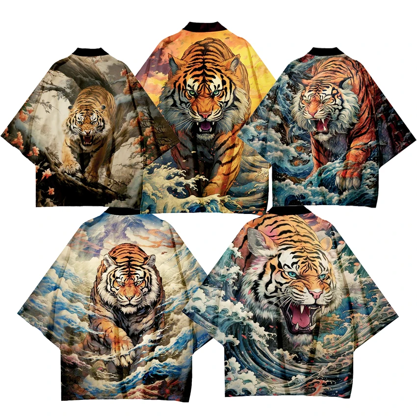 2024 New Japanese Classic Tiger Graphic Women Kimono Asian Clothes Kimonos Men's Cardigan Japan Unisex Fashion Haori Yukata