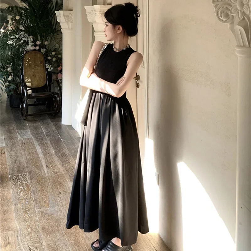 Summer Women Fashion Hollow Long Dress Lady Comfortable Daily Sleeveless Designer Dress Female Classic Versatile Leisure Dress