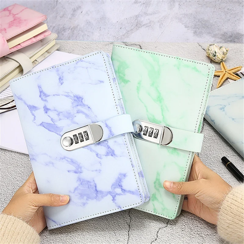 A5 Marble Texture Journal Writing Notebooks With Combination Lock Personal Travel Diary Office Notepad Agenda