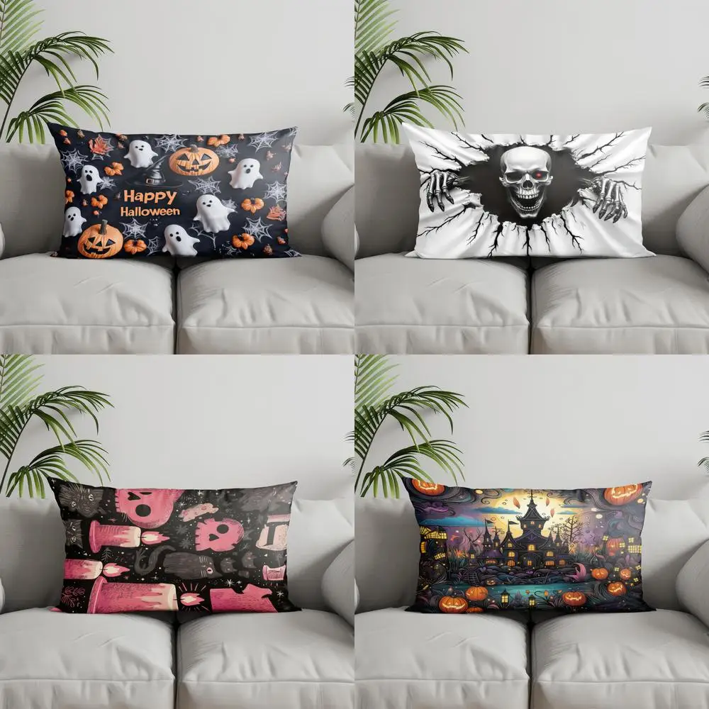 Home Decor Happy Halloween Ghost Pumpkin Pillow Suitable For Sofa Bedroom Car Pillow Cover Cushion Rectangular Back Cushion