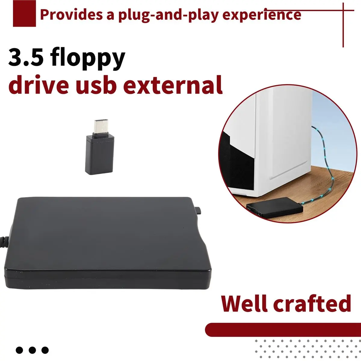 828 Floppy Disk Reader 3.5 Inch External USB Type A&C Floppy Disk Drive Floppy Disc Reader for Laptop