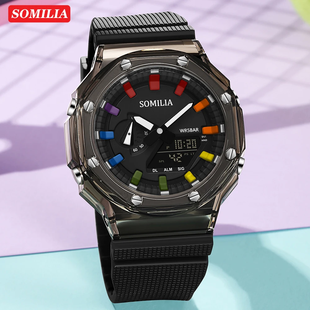 SOMILIA S3341 Men's Electronic Watch Style Digital Sports Countdown Stopwatch Waterproof LED Light Men's Electronic Watch