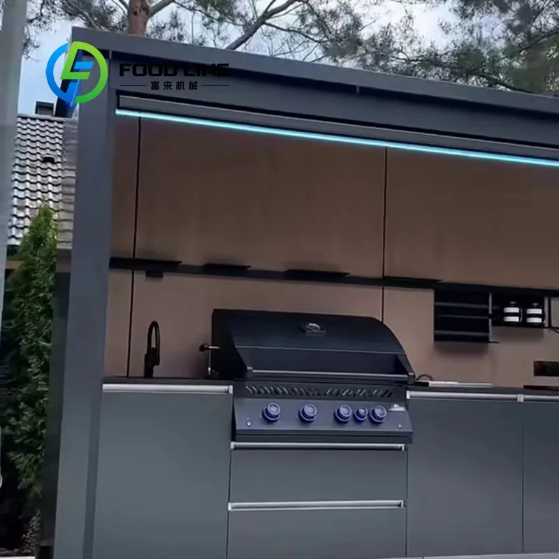 New Arrival Custom Waterproof Stainless Steel Outdoor Kitchen With BBQ Grill And Shelter For Dubai Garden Backyard Parties