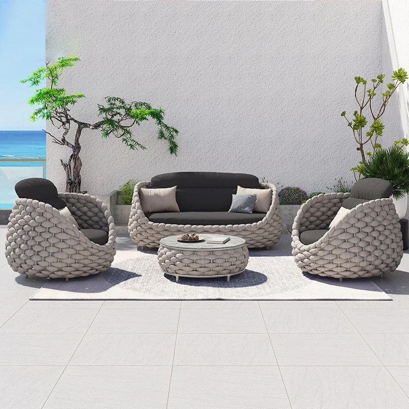 Outdoor Sofa Tea Table Combination Villa Courtyard Leisure Rattan Woven Furniture Garden Rattan Chair Sofa