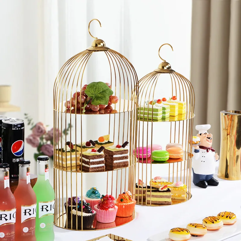 

Golden Stainless Steel Birdcage Dim Sum Rack Cold Meal Banquet Pastry Rack European Three-layer Afternoon Tea Dim Sum