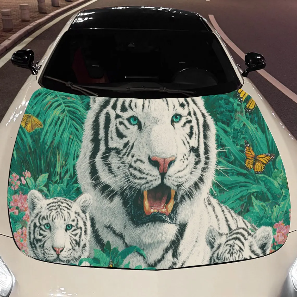 Fierce White Tiger Car Hood Stickers - Self-Adhesive, Waterproof and Durable Vinyl Wrap, Decorate And Protect Your Car, Fit For