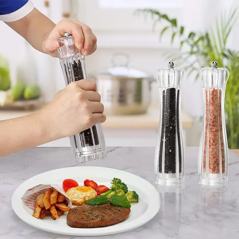 Manual Acrylic Salt and Pepper Grinder, Sea Salt Shaker, Prismatic Transparent Pepper Mill, Ceramic Core Seasoning Bottle