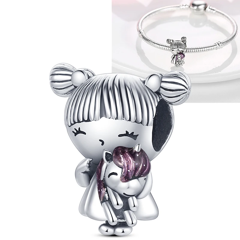 925 Sterling Silber Rosa Ballett-Mädchen Anhänger Junge Mädchen Schwestern Paare Anhänger Passend für Armband DIY Schmuck Original Mode für Frauen – Detail 36
