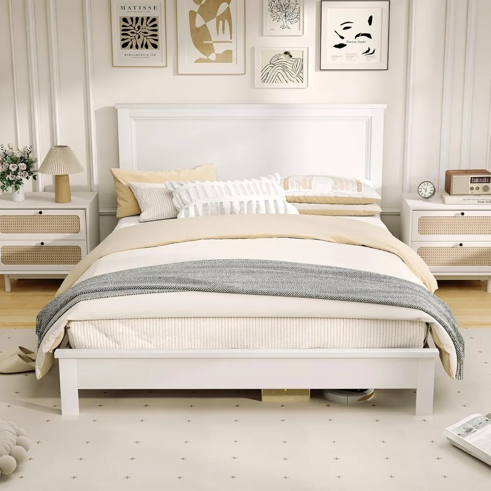 Queen Size Wood Platform Bed Frame with Headboard, Platform Bed with Slat Support & Under Bed Storage, No Box Spring Needed