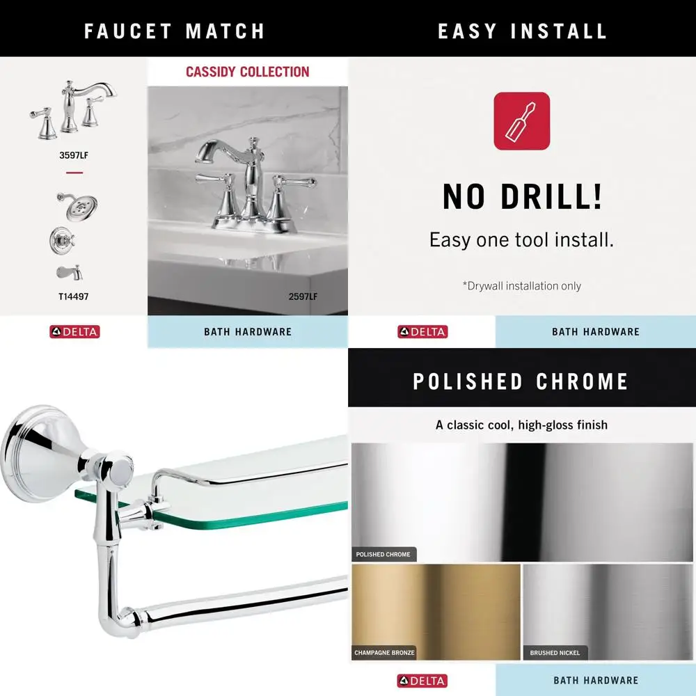 

18 Polished Chrome Glass Shelf with Towel Bar by Cassidy 79710