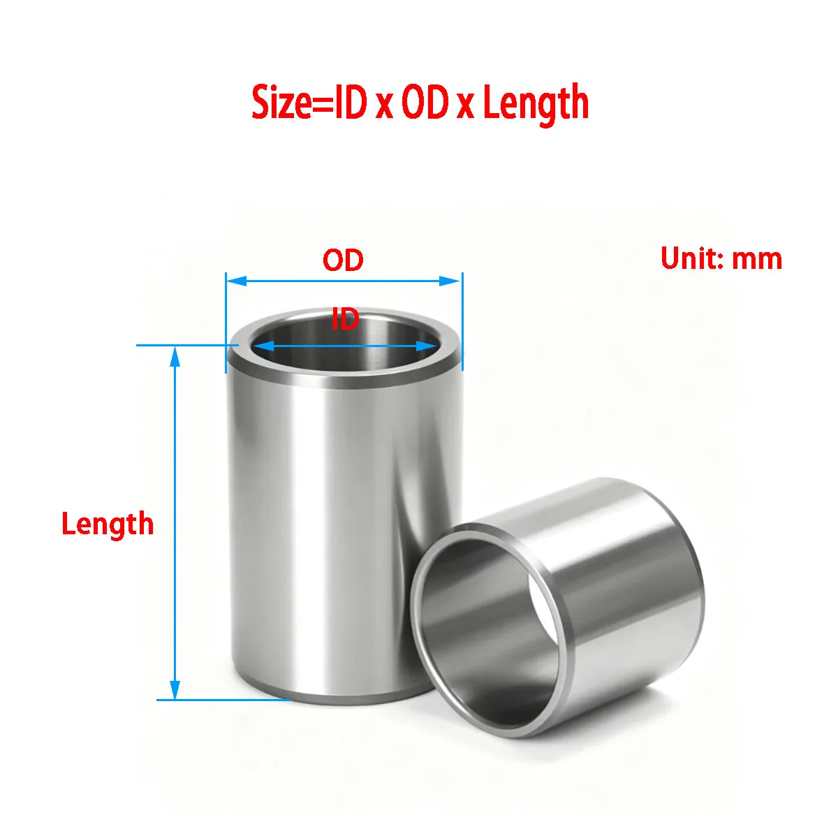 1-10Pcs Bearing Steel Guide Bushing Hollow Round Shaft Spacer ID 8mm 9mm OD 9-20mm Wear Resistant Sleeve Length 2-30mm