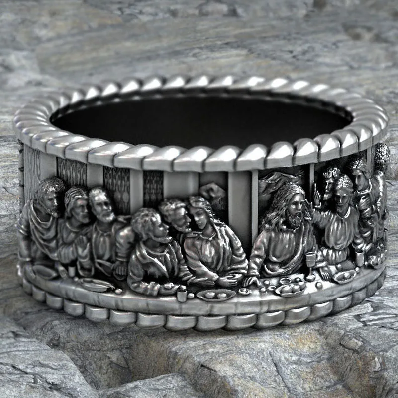 16g Leonardo The Last Supper Jesus Cuff Rings Customized 925 SOLID STERLING SILVER Many Sizes 6.5-13.5