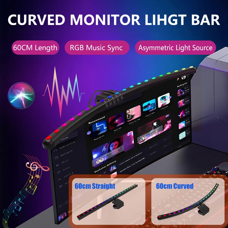 Eye-Care 60cm Curved Monitor Screen Light LED Desk Lamp RGB Backlight USB Night Light Dimmable Table Lamp For Reading Gamming