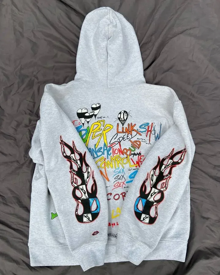 Gothic Hip Hop Rock Letter Graffiti Graphic Print Loose Hoodie Y2k Oversized Vintage Men Hooded Sweatshirt Women Cotton Pullover