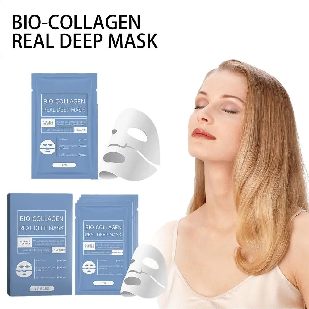 8Pcs For Bio Collagen Real Deep Mask Shrink Pores Deep Hydrating Overnight Face Mask Moisturizing Refreshing Brightening Face