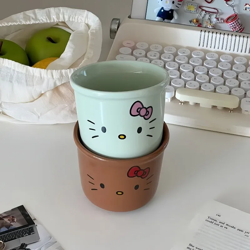 

Kawaii Hello Kitty Sanrio Student Cute Cartoon Ceramic Coffee Mug Children Breakfast Milk Cup Uice Water Cup Gifts for Kids