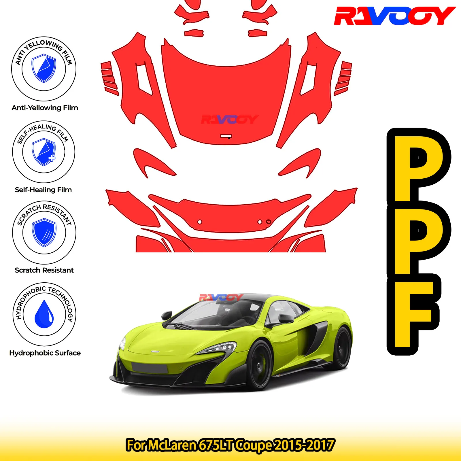 

Для McLaren 675LT Coupe 2015-2017 глянцевая матовая черная предварительно вырезанная передняя PPF комплект защитной пленки для краски