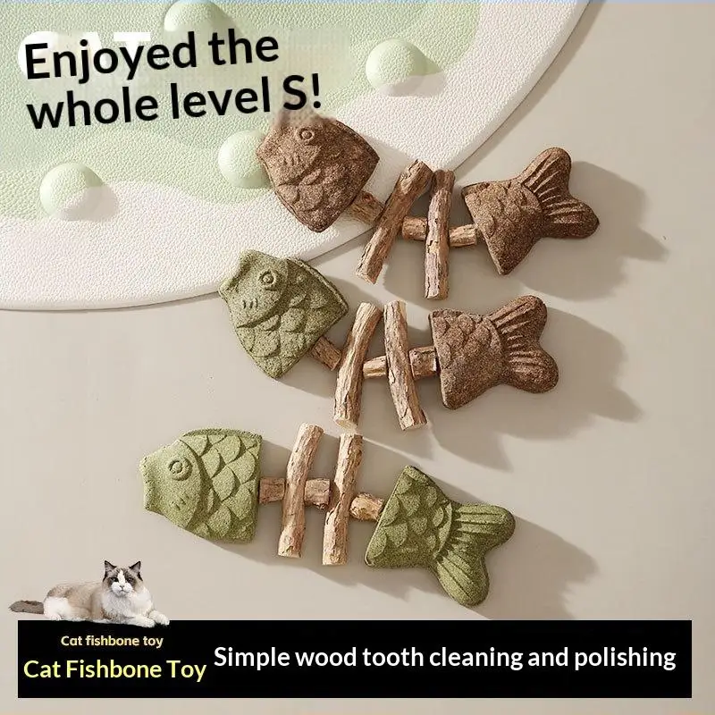 Catnip Cat Toy Fishbone Dental Teething Stick Bite Resistant Self-Amusing Interactive for Kittens Adult Cats Wholesale