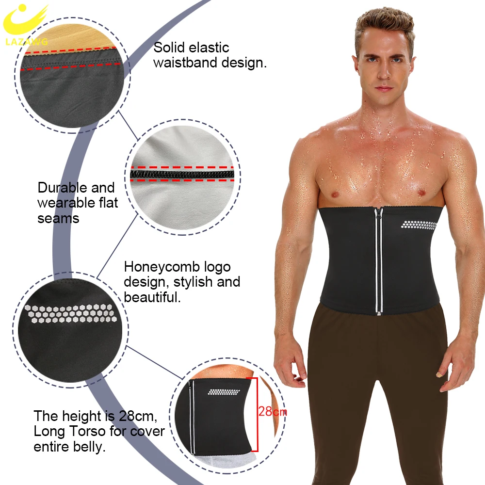 LAZAWG Men Waist Trainer Belt Waist Trimmer Weight Loss Tummy Band Sweat Corset Belly Girdles Body Shaper Fat Burner Slimming