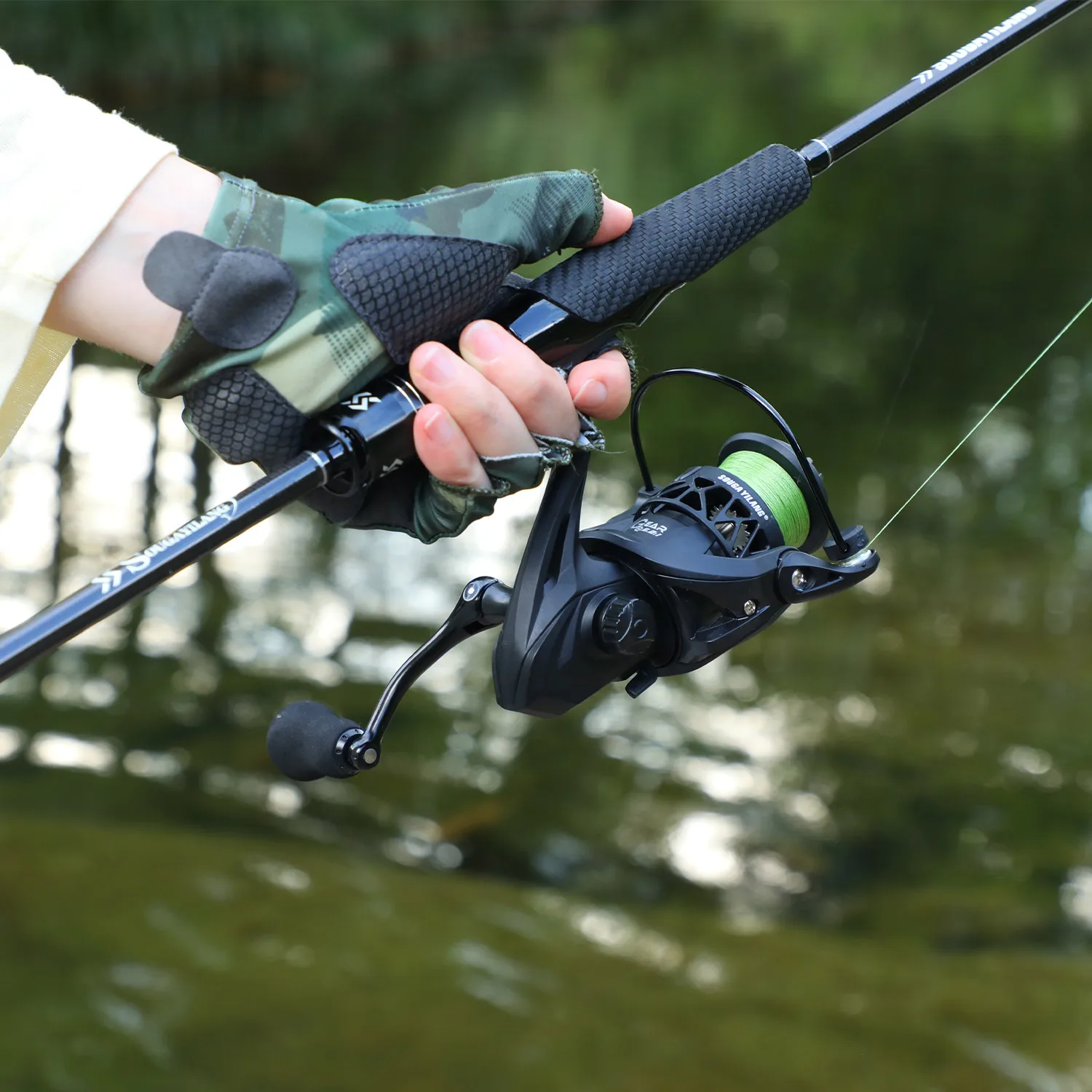 Sougayilang Angelruten-Rollen-Set 1,8m Vollspitze Kohlefaser-Köderrute 5,2:1 Übersetzungsverhältnis Spinnrolle für Süßwasser-Bassangeln – Detail 1