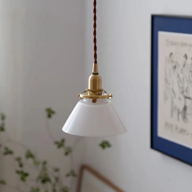 Nordic Retro Simple Bedside Aisle Brass Transparent Glass Small Chandelier