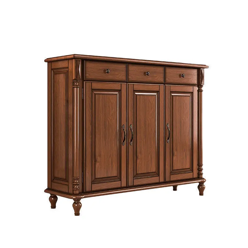 

American style solid wood shoe cabinet entrance simple log foyer entrance cabinet American style 2 doors 3 doors large