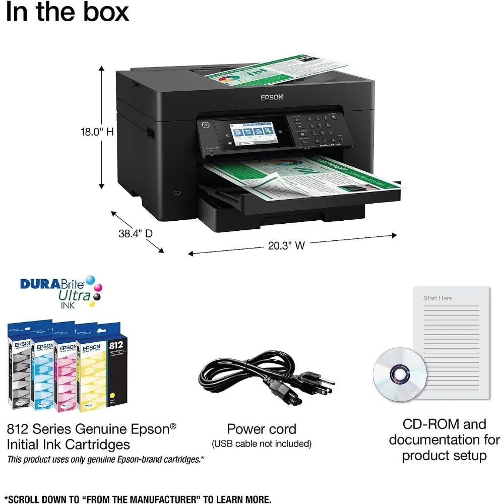 Impressora sem fio All-in-One de formato amplo, Workforce Pro, WF-7820, Impressão automática em dois lados, cópia e digitalização, 13x19"