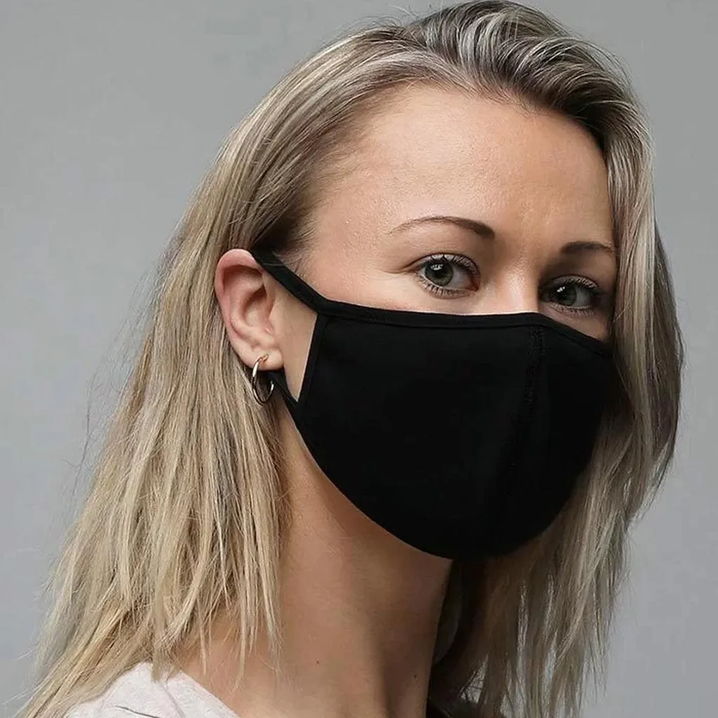 Fashion Black Face Mask 2‑Layer Reusable Face Masks Washable Breathable Mouth Cover Outdoor Comfort Earloop for Men Women