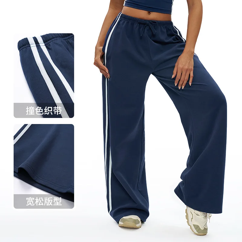 بنطال رياضي متعدد الاستخدامات يحجب الألوان، بنطال رياضي فضفاض عالي الخصر مستقيم الساق، جيب خارجي كاجوال ومريح طويل #2
