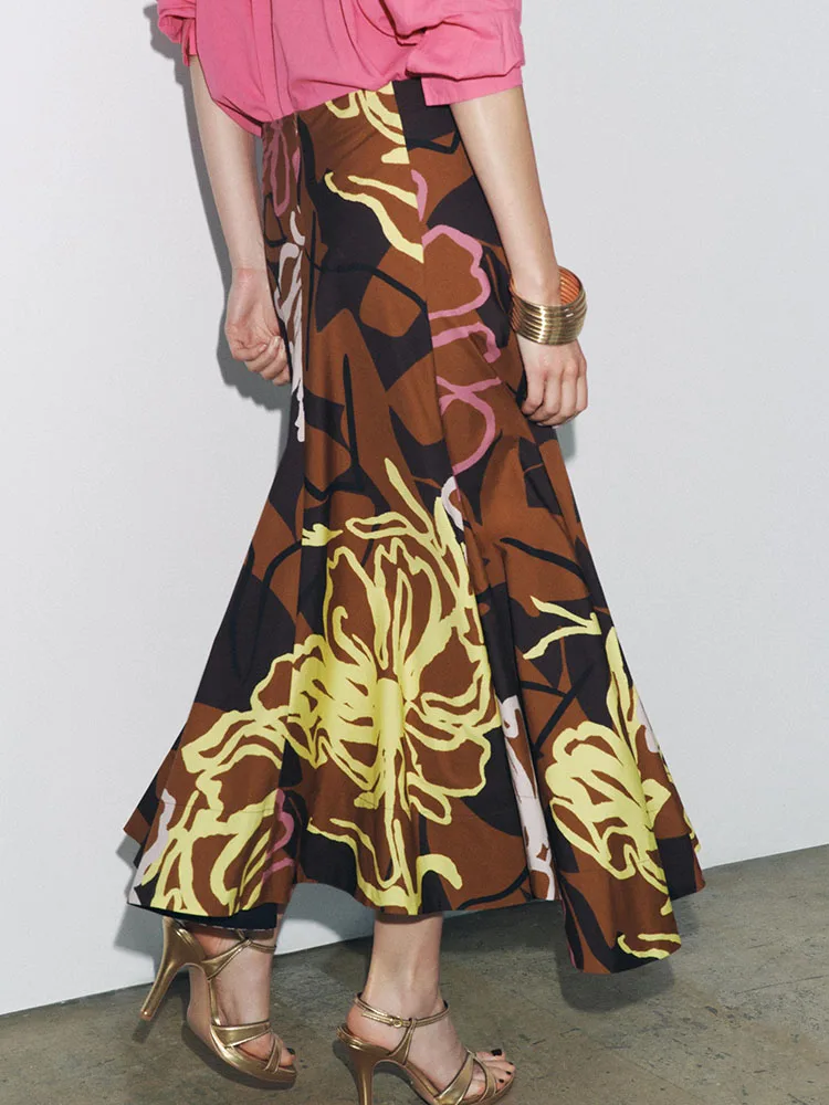 

Faionable ZA2025 Summer New Women's Print Asymmetrical Skirt All-Match Seasonal Clothing Ethnic Stage Costume