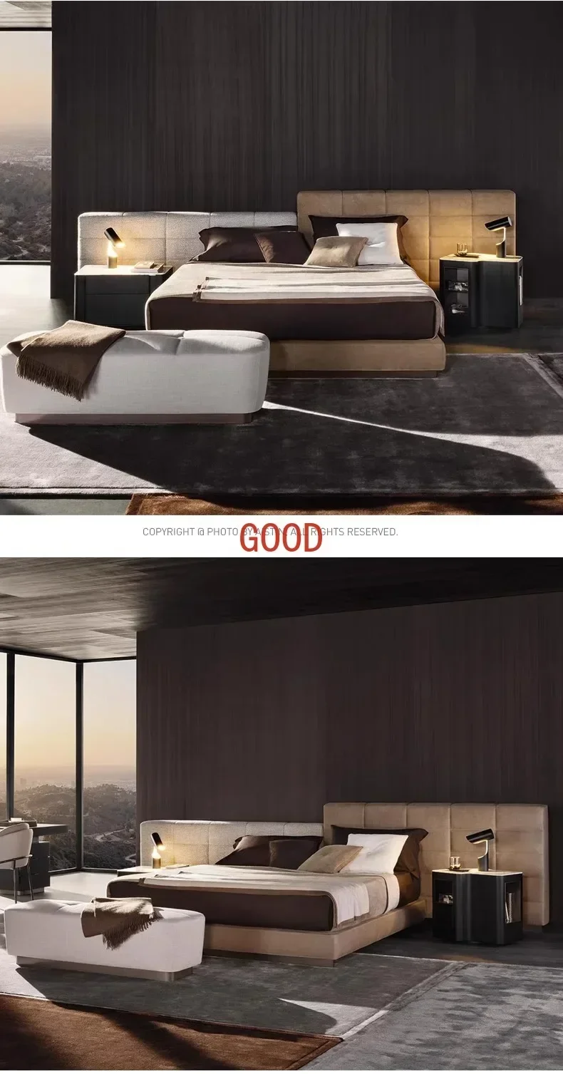 Letto Lawrence in tessuto minimalista italiano Camera da letto Letto matrimoniale moderno e minimalista Letto matrimoniale in pelle da 1,8 m