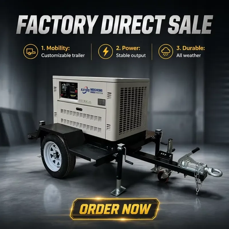 KATHER Trailer Type Generators Set 5/8/10/15/25/30KW Electric Start Petrol Biogas Propane Generator Standby
