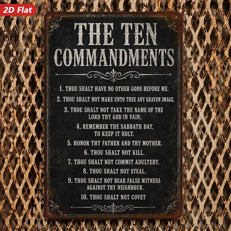 2D Flat, 1pc Metal Sign Wall Art, The Ten Commandments Wall Art, Biblical Theme, Vintage Style, Home Decor, for Living Room