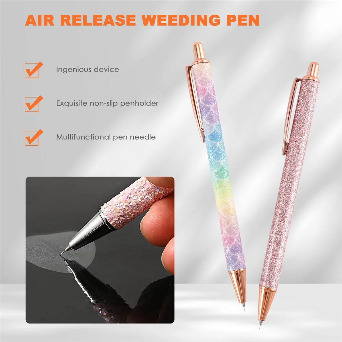 ZDH 2-delige glitter wieden pen fijne punt pin pen wieden tool voor vinyl air release pen voor gemakkelijke ambachtelijke vinylprojecten