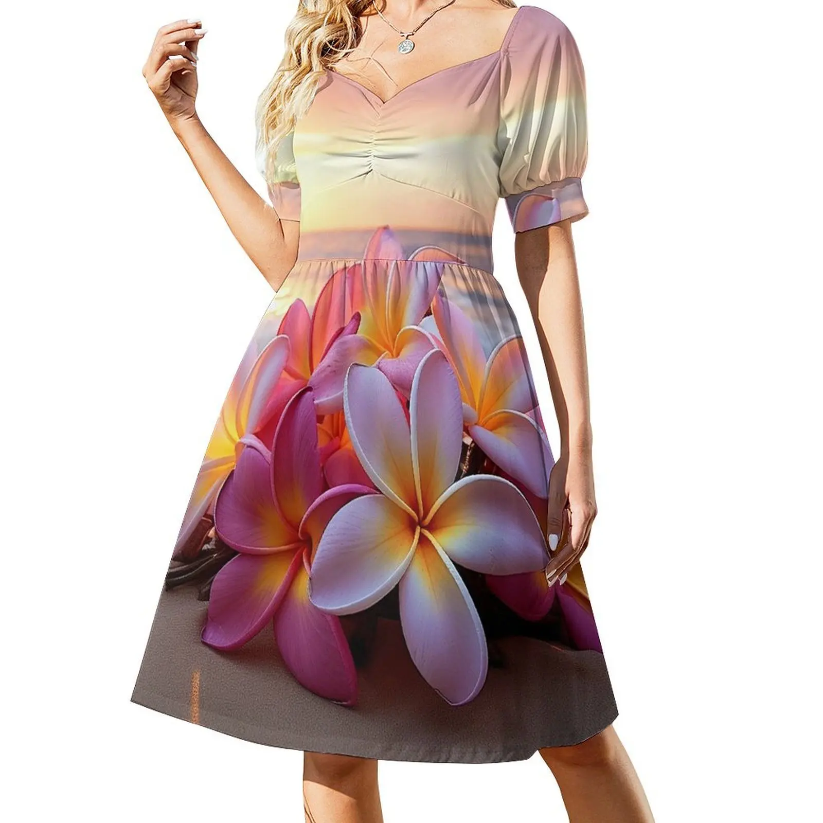 

Plumeria Ocean Sunset Short-Sleeved Dress women's dresses luxury women long dresses prom dresses 2025 Dress vintage