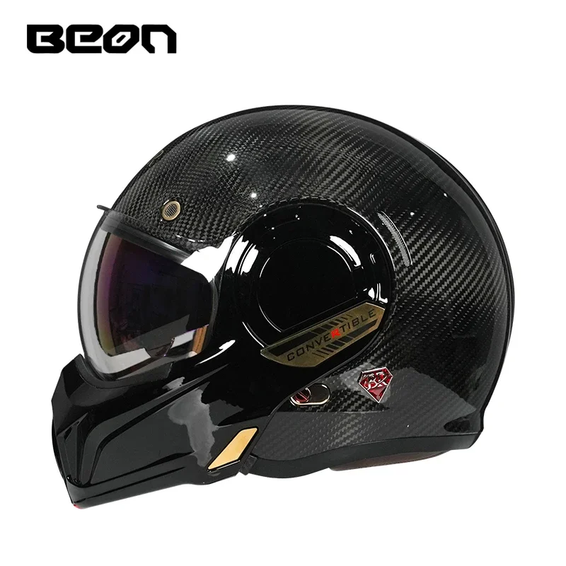 BEON BR70 Carbon Fiber Flip Up Helmet, Dual Visor Lightweight Modular Full Face Motorcycle Helmet ECE Approved