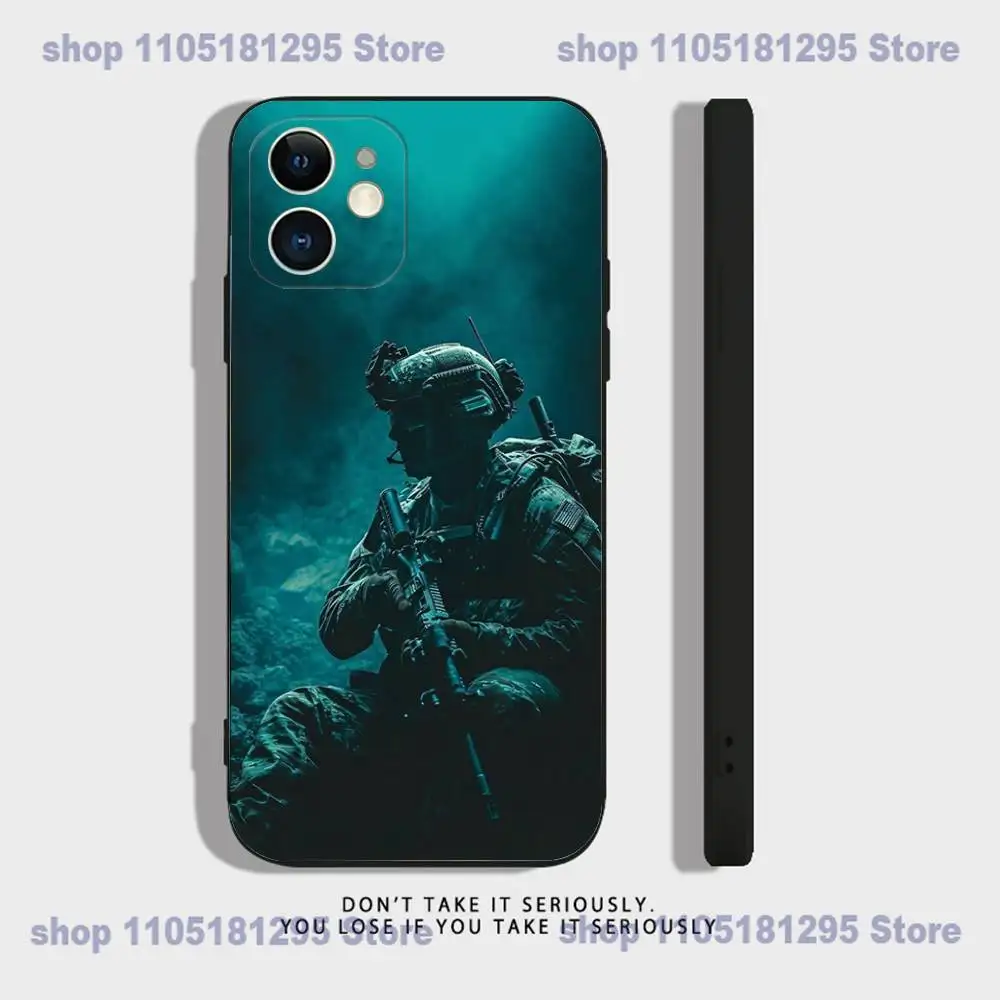 Casing Ponsel Keren Angkatan Darat Khusus F-Forces Untuk iPhone 17,16,15,14,13,12,11,XR,Pro,XS,Max,XR,Plus,Mini Silikon Lembut Hitam Anti Benturan